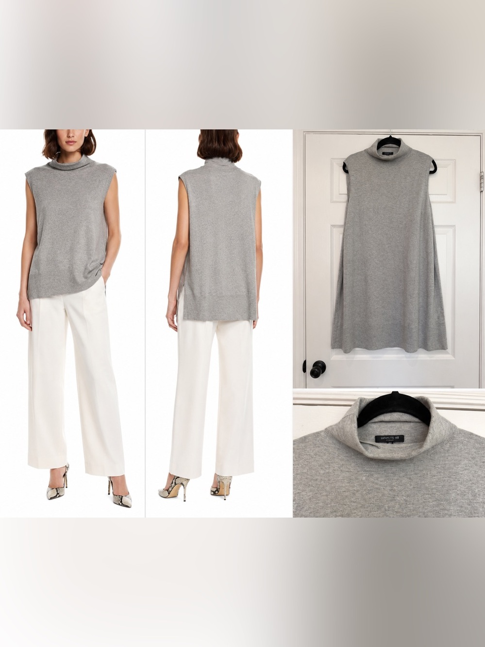 Lafayette 148 New York Cashmere Silk Blend Sleeveless Sweater PTP 22”